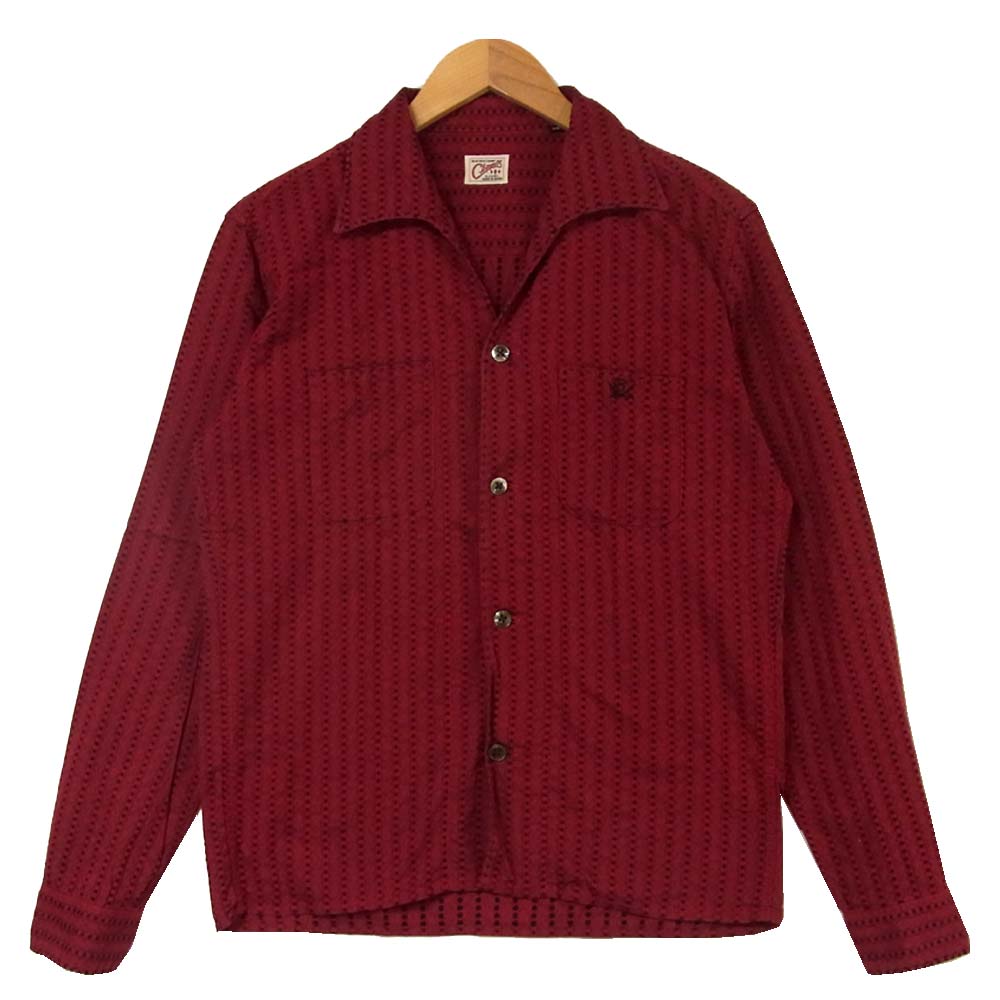 R.J.B アールジェイビー 胸ロゴ刺繍 イタリアンカラー 総柄 シャツ レッド系 ブラック系 38【中古】