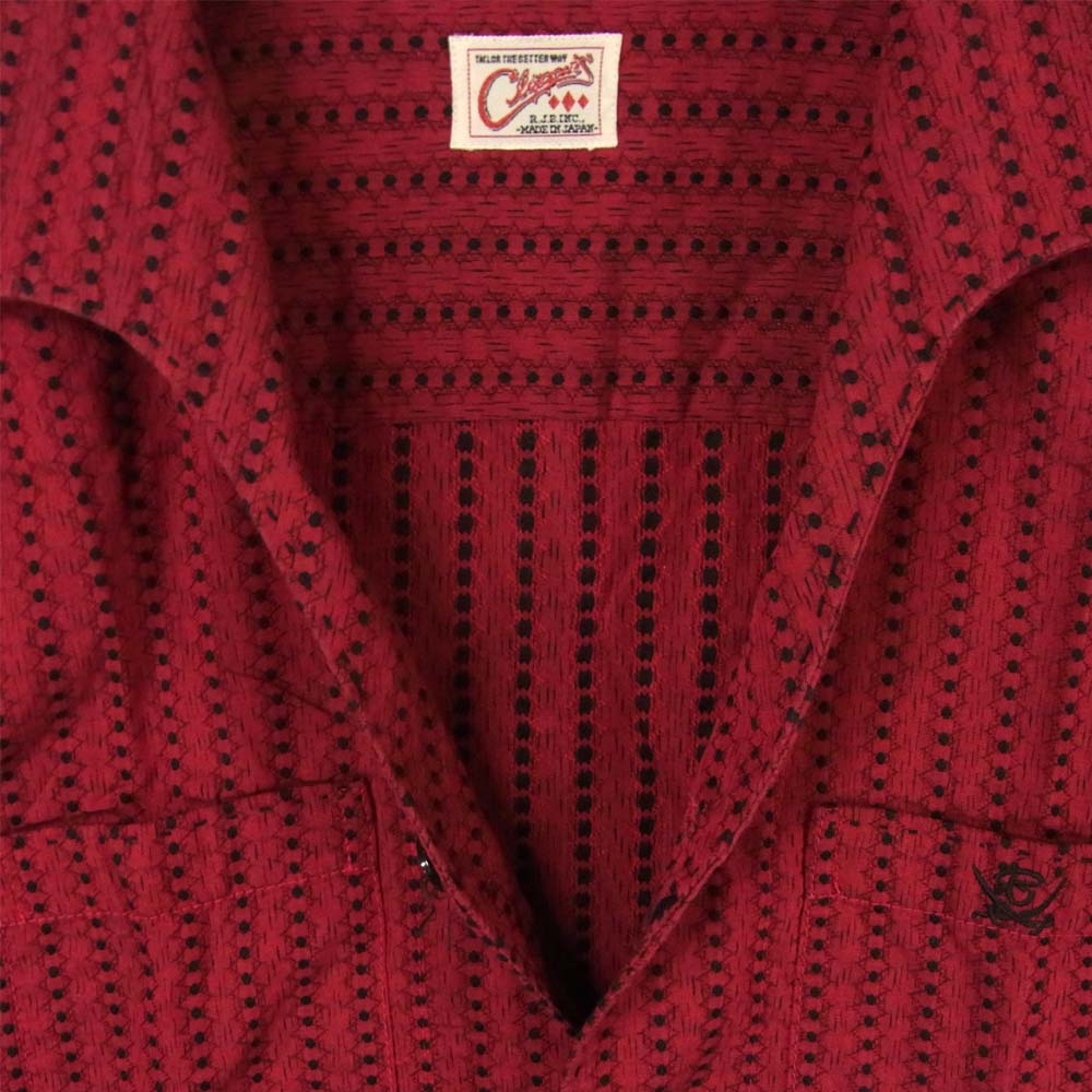 R.J.B アールジェイビー 胸ロゴ刺繍 イタリアンカラー 総柄 シャツ レッド系 ブラック系 38【中古】