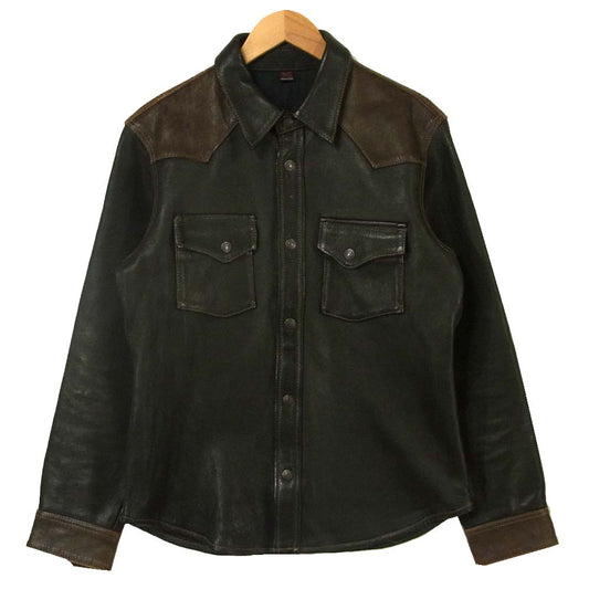 THE FLAT HEAD ザフラットヘッド 日本製 鹿革 ディアスキン レザー ウエスタン シャツ ブラウン系 40【中古】