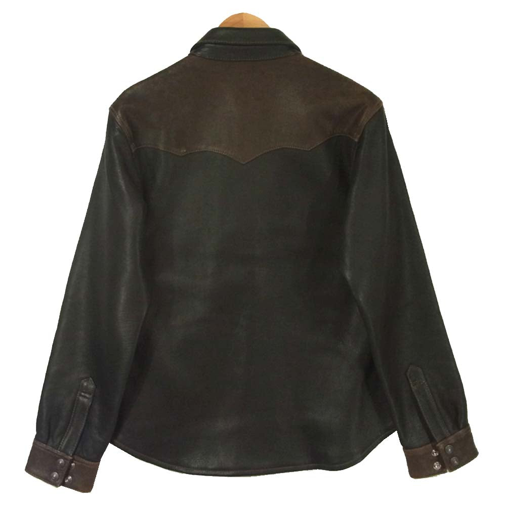 THE FLAT HEAD ザフラットヘッド 日本製 鹿革 ディアスキン レザー ウエスタン シャツ ブラウン系 40【中古】