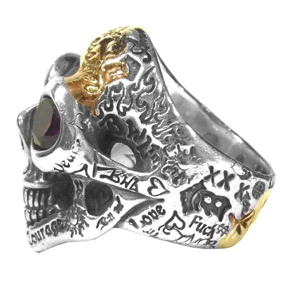 BILL WALL LEATHER ビルウォールレザー Graffiti Master Skull グラフティー マスター スカル ゴールドオーバーレイ ストーン シルバー系【中古】