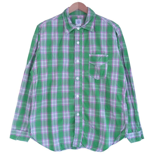 POST OVERALLS ポストオーバーオールズ ガーゼチェック  グリーン系 L【中古】