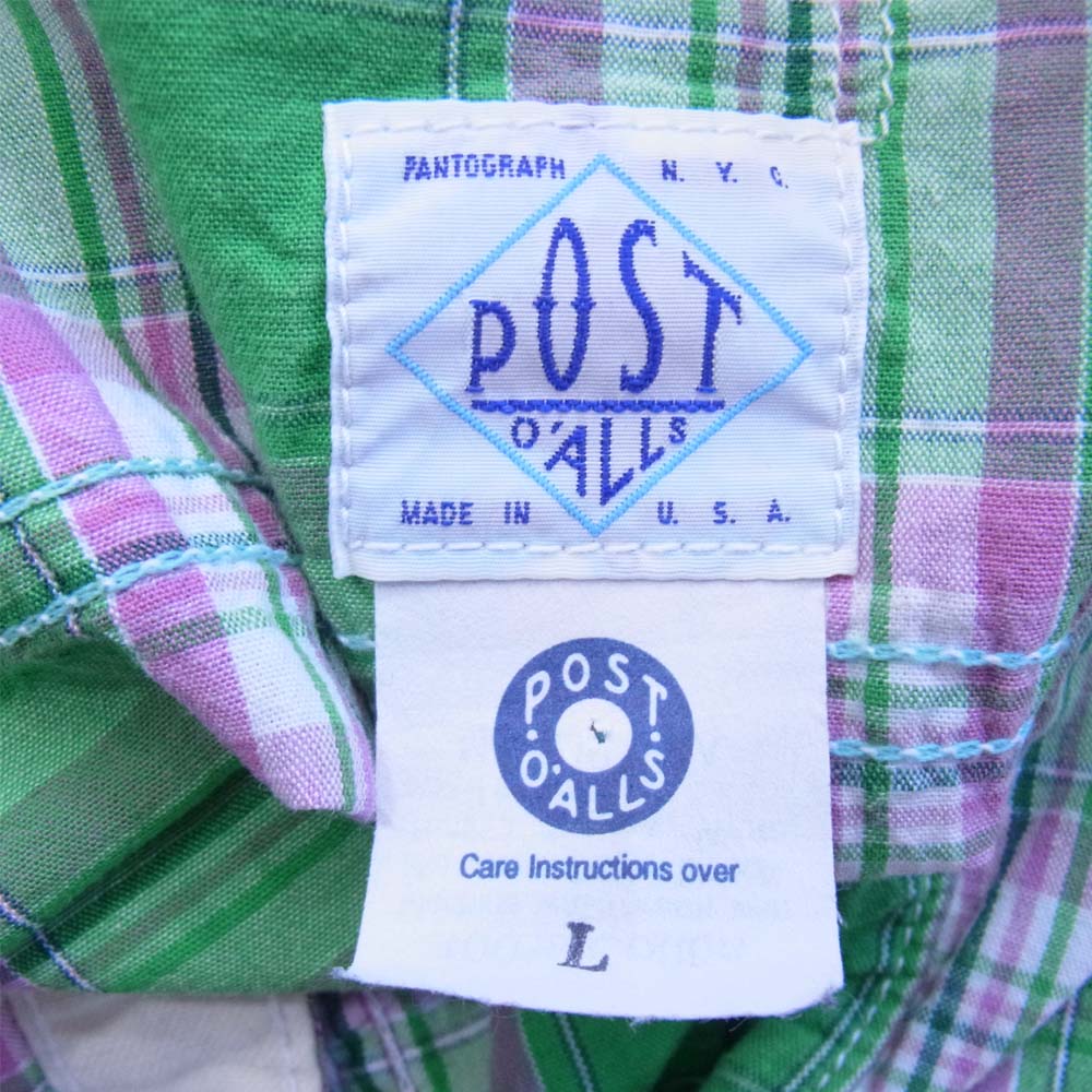POST OVERALLS ポストオーバーオールズ ガーゼチェック  グリーン系 L【中古】