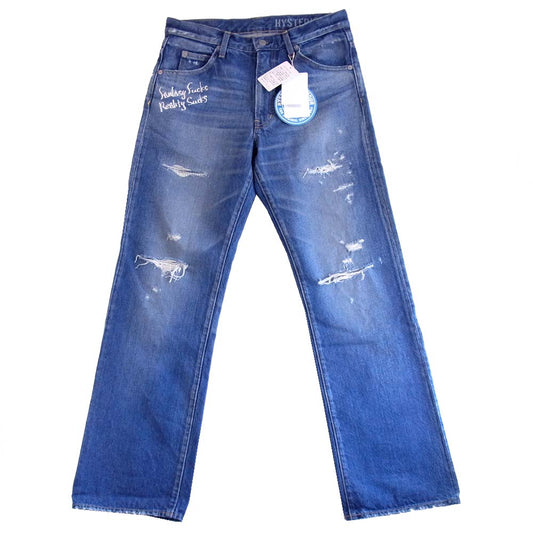 HYSTERIC GLAMOUR ヒステリックグラマー 20AW 02201AP17044 野口強 AP ダメージ加工 プリント ブーツカット デニム パンツ インディゴブルー系 28【新古品】【未使用】【中古】