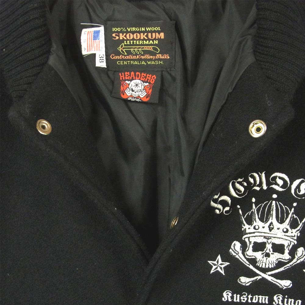 SKOOKUM スクーカム スカル 刺繍 スタジャン アメリカ製 ブラック系 38【中古】