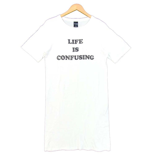 NUMBER(N)INE ナンバーナイン カート期 LIFE IS CONFUSING クラックプリント ロング丈 半袖 カットソー ホワイト系 3【中古】