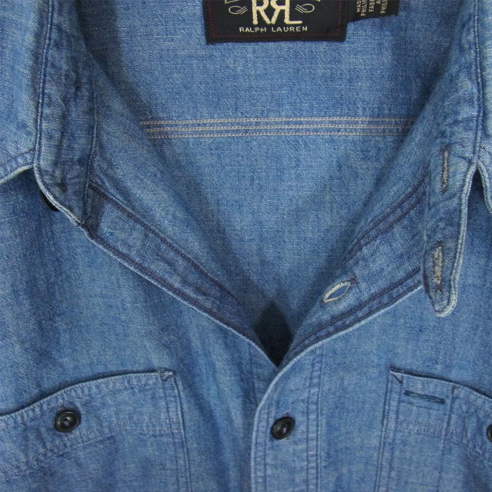 RRL ダブルアールエル 国内正規品 インディゴ シャンブレー ワーク チンストラップ 長袖シャツ ブルー系 M【中古】