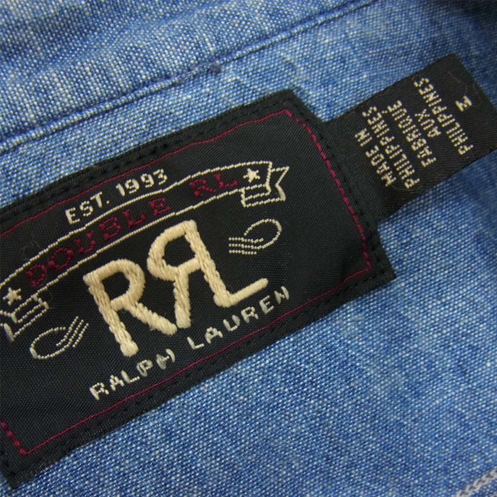 RRL ダブルアールエル 国内正規品 インディゴ シャンブレー ワーク チンストラップ 長袖シャツ ブルー系 M【中古】