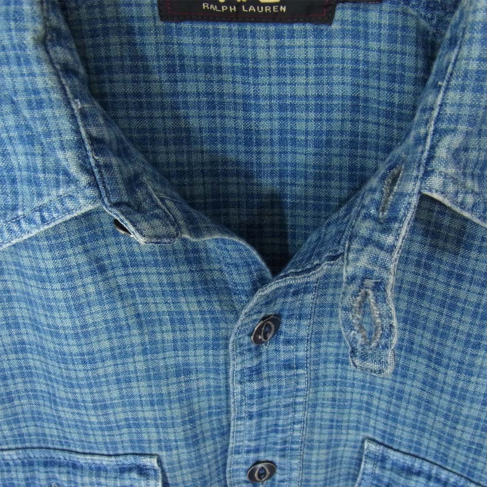 RRL ダブルアールエル 国内正規品 猫目ボタン チェック ユニチケ インディゴ 長袖シャツ ブルー系 M【中古】