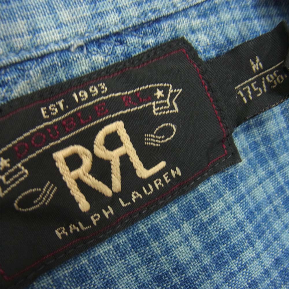 RRL ダブルアールエル 国内正規品 猫目ボタン チェック ユニチケ インディゴ 長袖シャツ ブルー系 M【中古】