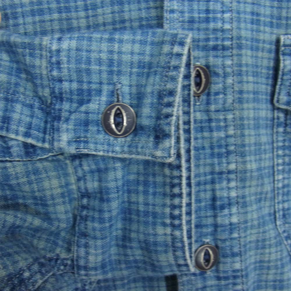 RRL ダブルアールエル 国内正規品 猫目ボタン チェック ユニチケ インディゴ 長袖シャツ ブルー系 M【中古】