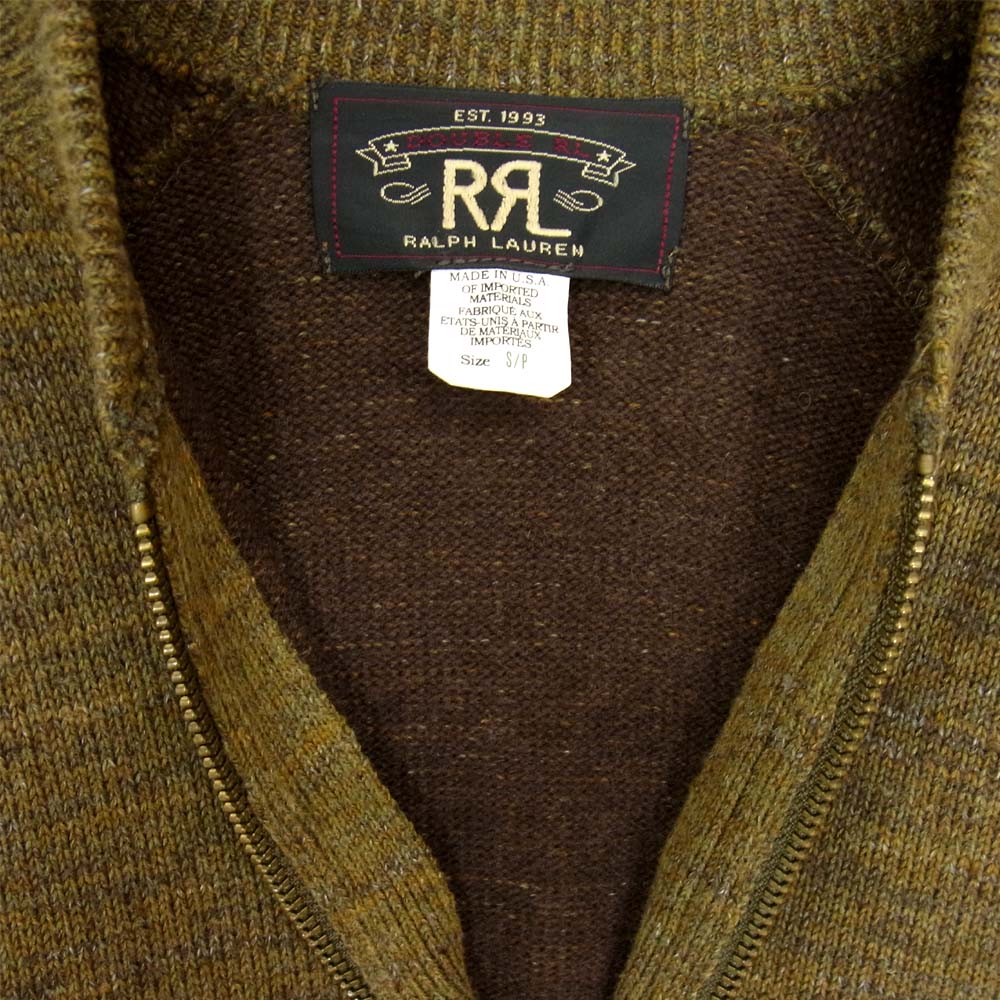 RRL ダブルアールエル 国内正規品 USA製 コットン ウール ジップ ニット ジャケット カーキ系 S/P【中古】