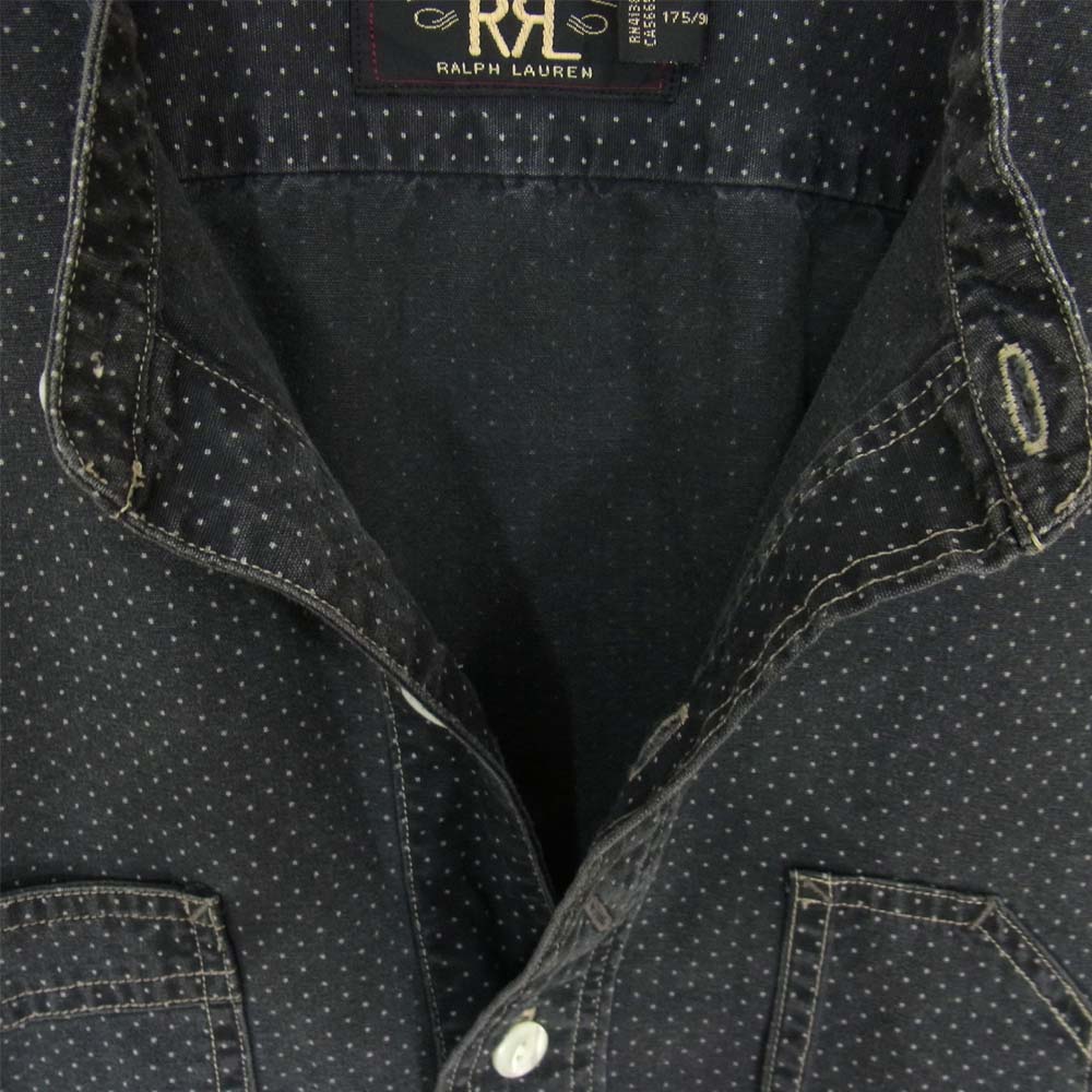 RRL ダブルアールエル 国内正規品 ポルカドット バンドカラー ノーカラー プルオーバー ワーク シャツ グレー系 M【中古】