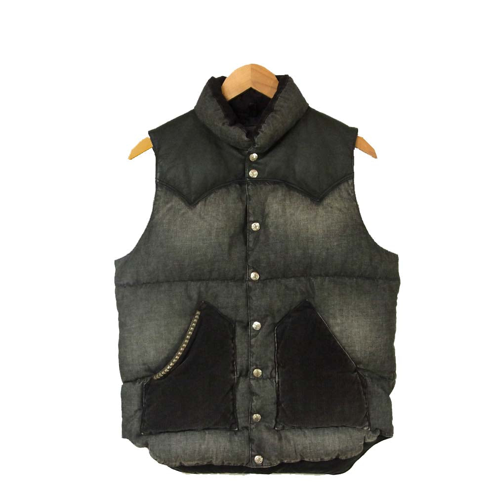 HYSTERIC GLAMOUR ヒステリックグラマー 0263AV01 ロッキーマウンテン レザーヨーク スタッズ デニム ダウンベスト グレー系 M【中古】