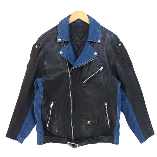 HYSTERIC GLAMOUR ヒステリックグラマー 01193LB01 FORWARD WITH BAD GIRL ラムレザー ダブル ライダース デニム ジャケット ブラック系 FREE【中古】