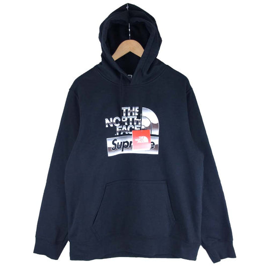 Supreme シュプリーム 18SS THE NORTH FACE ノースフェイス 国内正規品 Metallic Logo Hooded Sweatshirt パーカー ブラック系 L【極上美品】【中古】