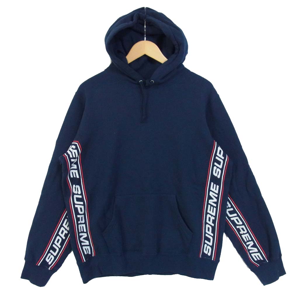 Supreme シュプリーム 19AW Text Rib Hooded Sweatshirt テキストリブ パーカー ダークネイビー系 M【中古】