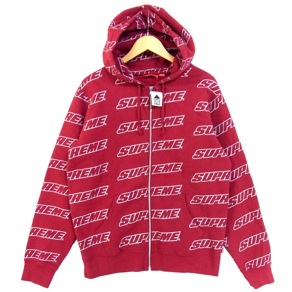 Supreme シュプリーム 18SS Repeat Zip Up Hooded Sweatshirt ジップアップ パーカー エンジ系 M【極上美品】【中古】