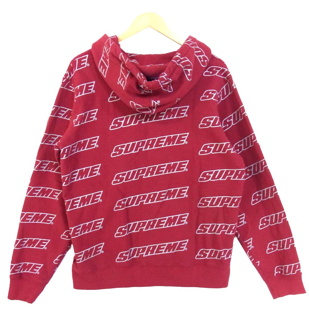 Supreme シュプリーム 18SS Repeat Zip Up Hooded Sweatshirt ジップアップ パーカー エンジ系 M【極上美品】【中古】