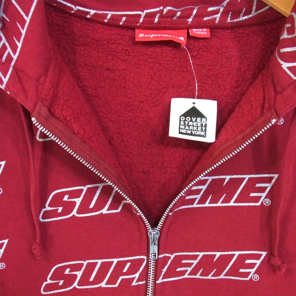 Supreme シュプリーム 18SS Repeat Zip Up Hooded Sweatshirt ジップアップ パーカー エンジ系 M【極上美品】【中古】
