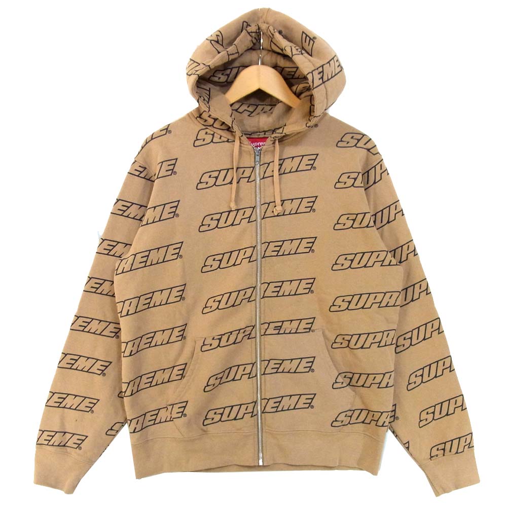 Supreme シュプリーム 18SS Repeat Zip Up Hooded Sweatshirt ジップアップ パーカー ブラウン系 M【中古】