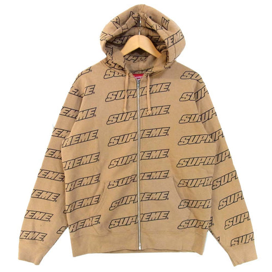 Supreme シュプリーム 18SS Repeat Zip Up Hooded Sweatshirt ジップアップ パーカー ブラウン系 M【中古】
