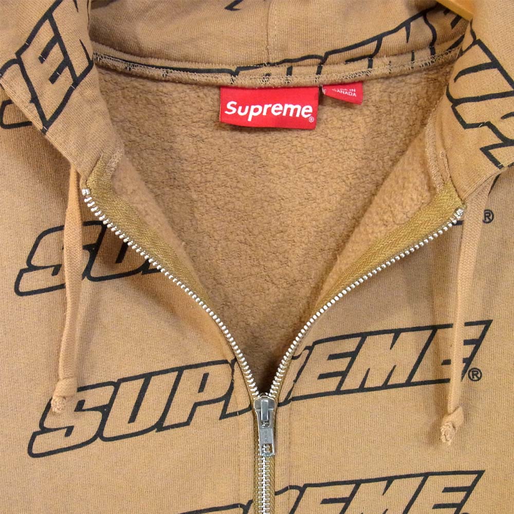 Supreme シュプリーム 18SS Repeat Zip Up Hooded Sweatshirt ジップアップ パーカー ブラウン系 M【中古】