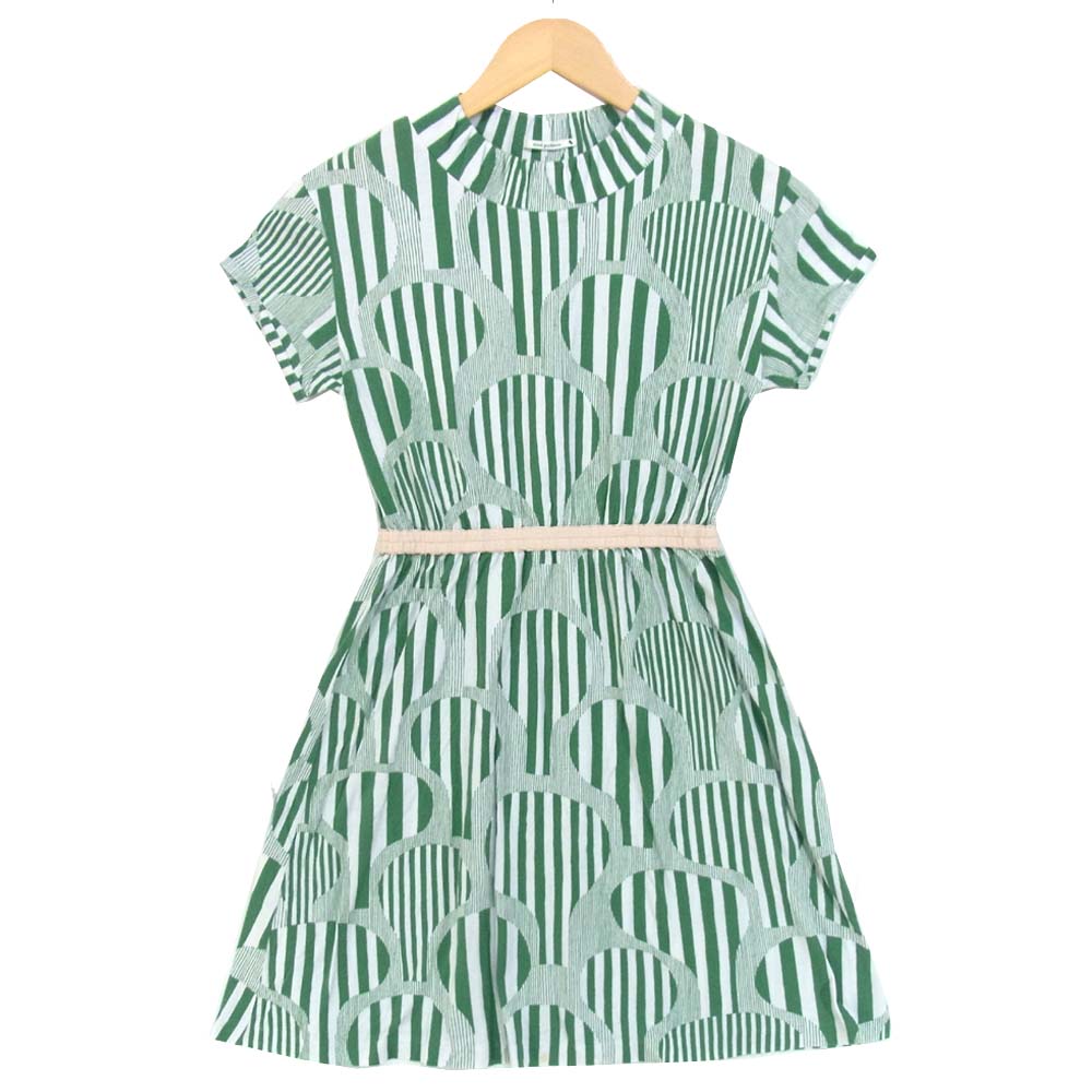 mina perhonen ミナペルホネン line tree ワンピース 140 グリーン×ホワイト系 140【中古】