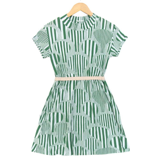 mina perhonen ミナペルホネン line tree ワンピース 140 グリーン×ホワイト系 140【中古】