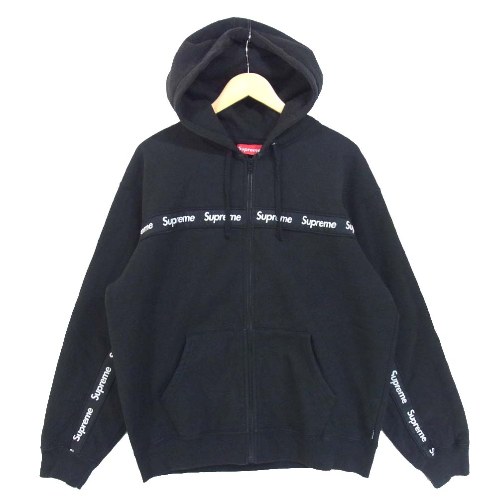 Supreme シュプリーム  19AW Text Stripe Zip Hooded Sweatshirts パーカー ブラック系 L【中古】