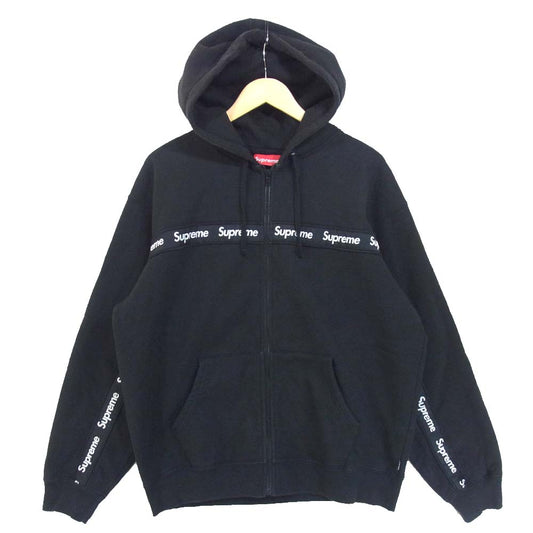 Supreme シュプリーム  19AW Text Stripe Zip Hooded Sweatshirts パーカー ブラック系 L【中古】
