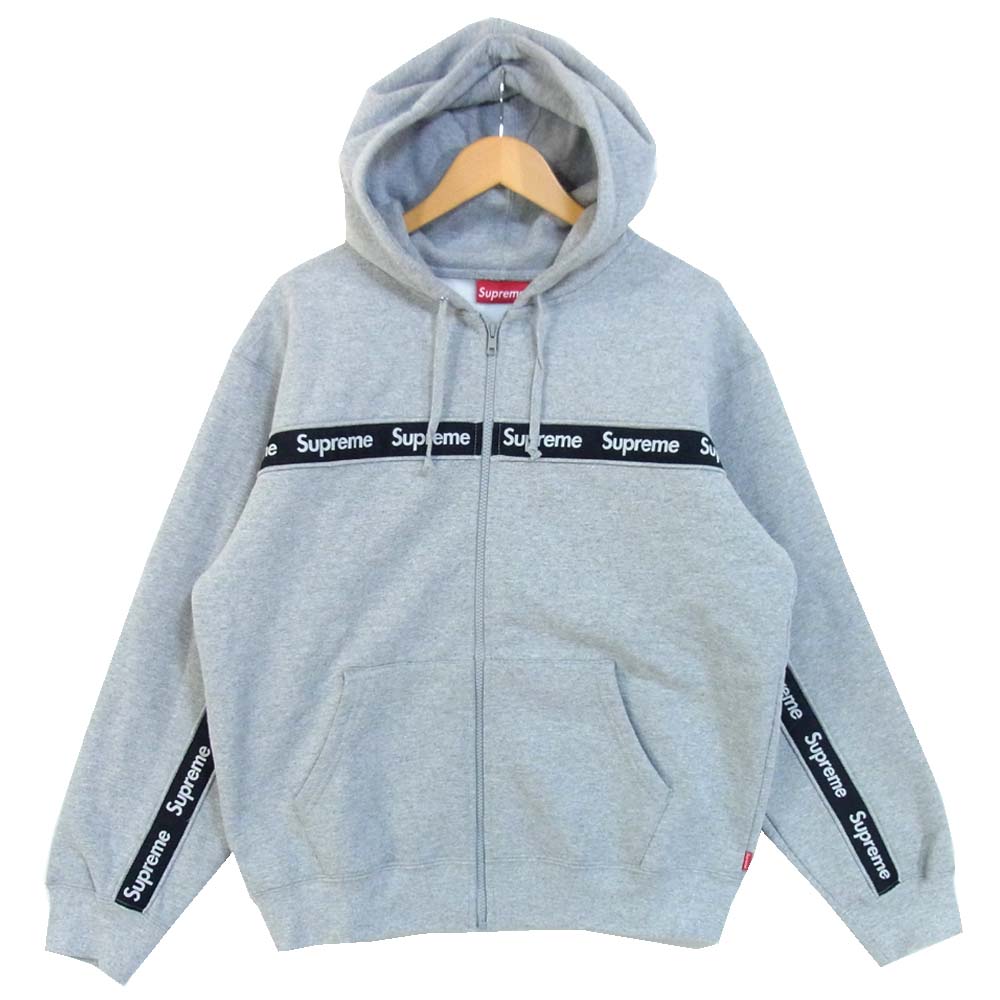 Supreme シュプリーム  19AW Text Stripe Zip Hooded Sweatshirts パーカー グレー系 M【美品】【中古】