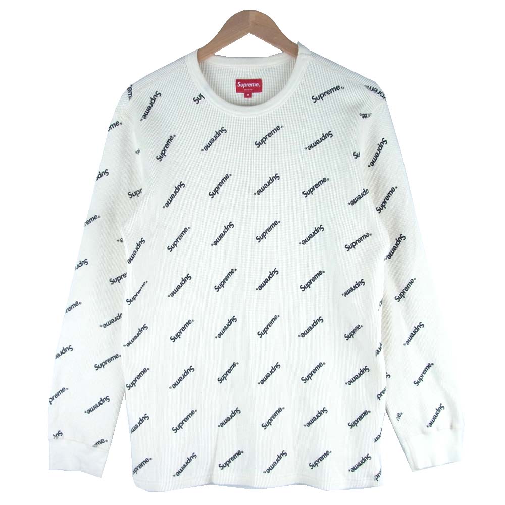 Supreme シュプリーム 15AW 15AW Logo Waffle Thermal 総柄 プリント サーマル L/S カットソー オフホワイト系 M【中古】