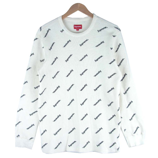 Supreme シュプリーム 15AW 15AW Logo Waffle Thermal 総柄 プリント サーマル L/S カットソー オフホワイト系 M【中古】