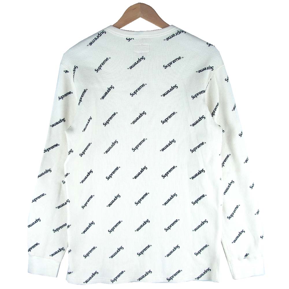 Supreme シュプリーム 15AW 15AW Logo Waffle Thermal 総柄 プリント サーマル L/S カットソー オフホワイト系 M【中古】