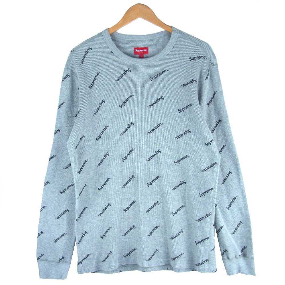 Supreme シュプリーム 15AW Logo Waffle Thermal 総柄 プリント サーマル L/S カットソー グレー系 L【中古】