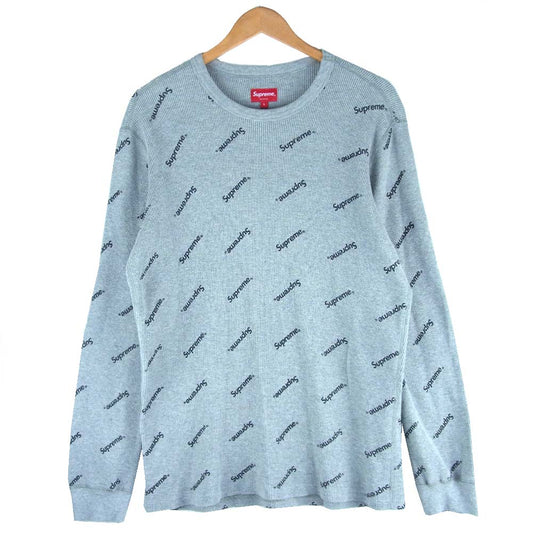 Supreme シュプリーム 15AW Logo Waffle Thermal 総柄 プリント サーマル L/S カットソー グレー系 L【中古】