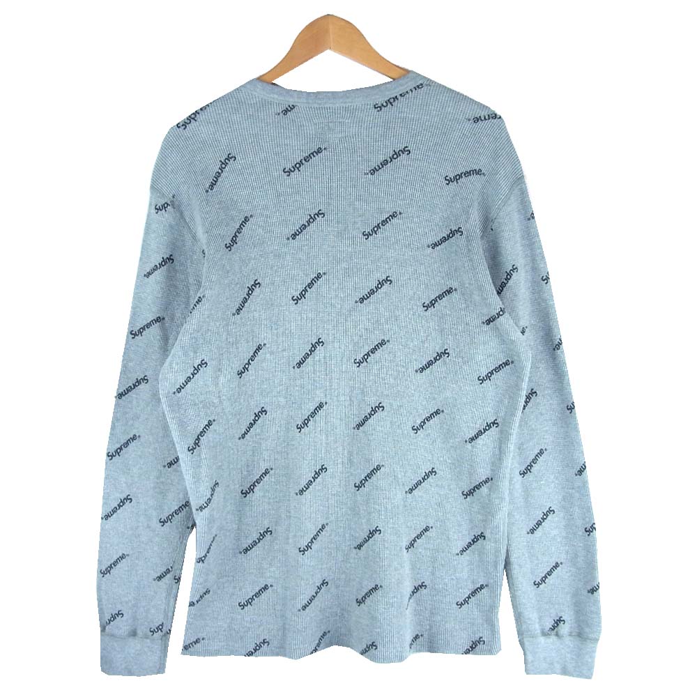 Supreme シュプリーム 15AW Logo Waffle Thermal 総柄 プリント サーマル L/S カットソー グレー系 L【中古】
