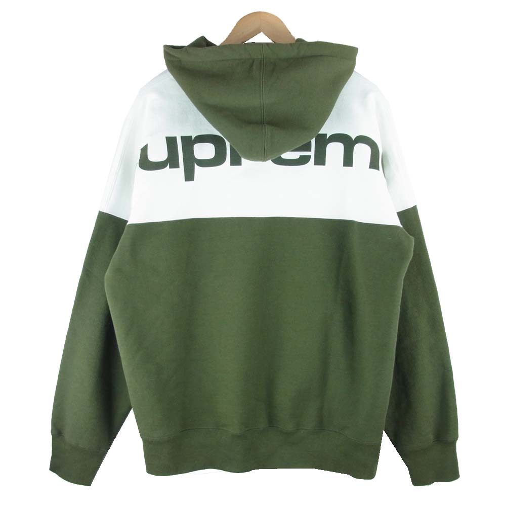 Supreme シュプリーム 17AW Blocked Hooded Sweatshirt ブロックド フーデッド パーカー カーキ×ホワイト系 L【中古】