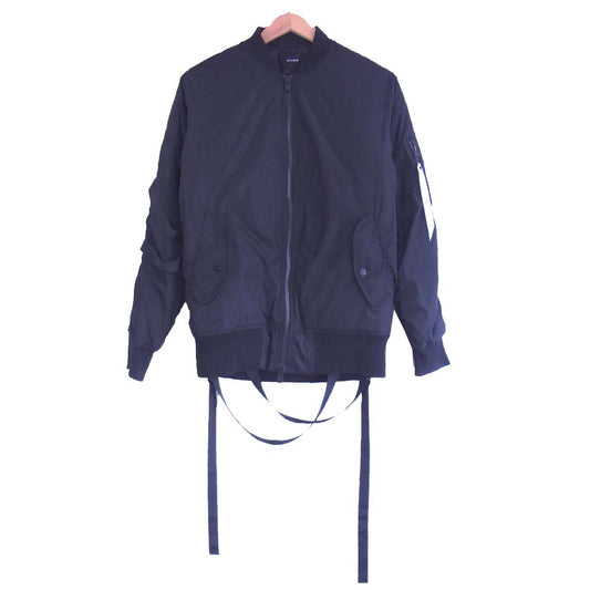 スタンプド ストラップ ナイロン MA-1 ボンバー ジャケット ブルゾン ブラック系 S【中古】