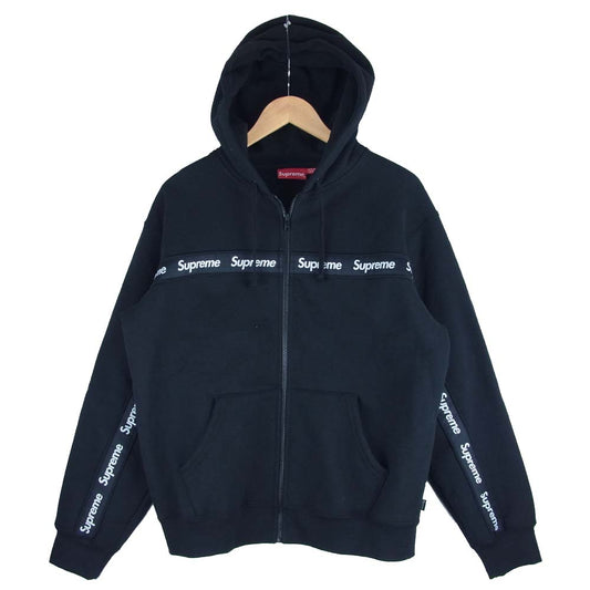 Supreme シュプリーム 19AW Text Stripe Hooded Sweatshirt テキスト ストライプ ジップ パーカー ブラック系 M【美品】【中古】