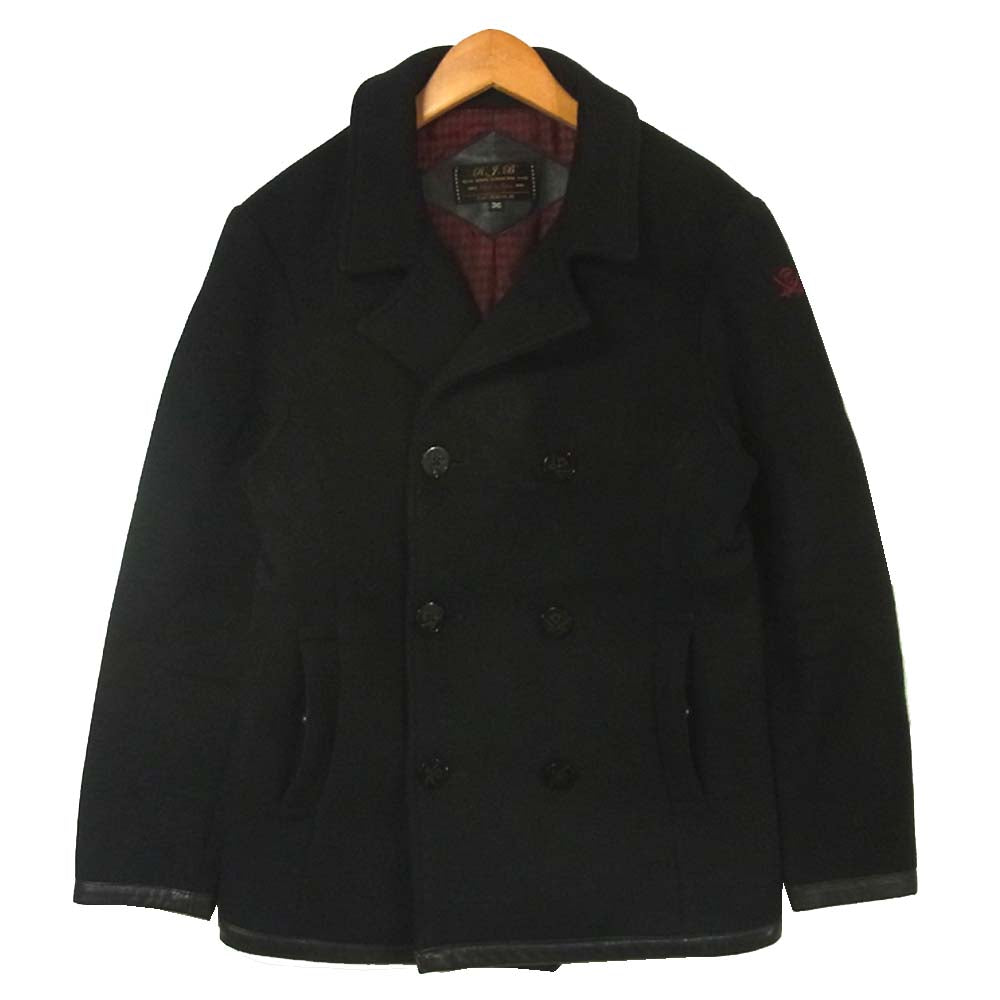 R.J.B アールジェイビー OC101E FLAT HEAD フラットヘッド Pコート メルトン ジャケット ブラック系 36【中古】