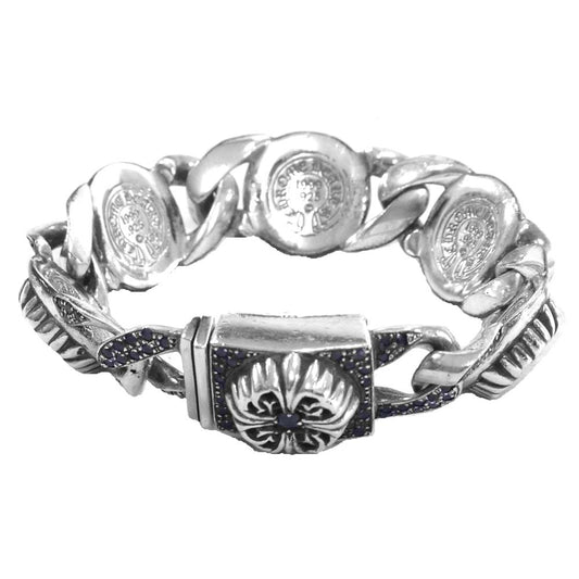 CHROME HEARTS クロムハーツ（原本無） フローラルクロス リンク ブレスレット アフター サファイア シルバー系【中古】