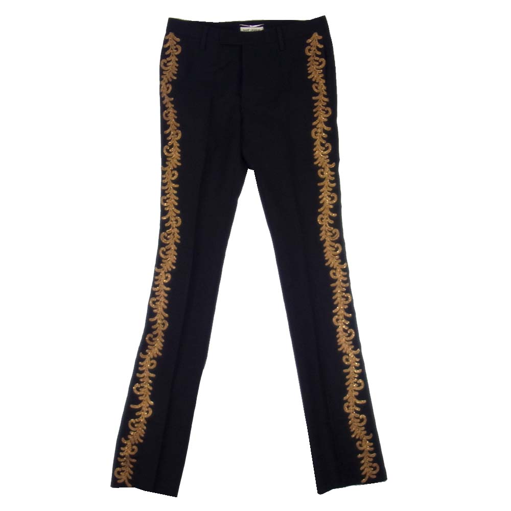 SAINT LAURENT サンローラン 15SS 372231Y639H 国内正規品 アラベスク 刺繍 スラックス パンツ ブラック系 44【美品】【中古】