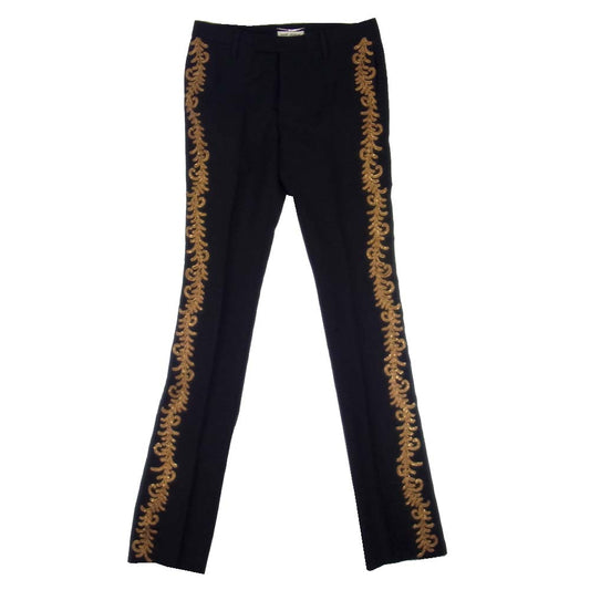 SAINT LAURENT サンローラン 15SS 372231Y639H 国内正規品 アラベスク 刺繍 スラックス パンツ ブラック系 44【美品】【中古】