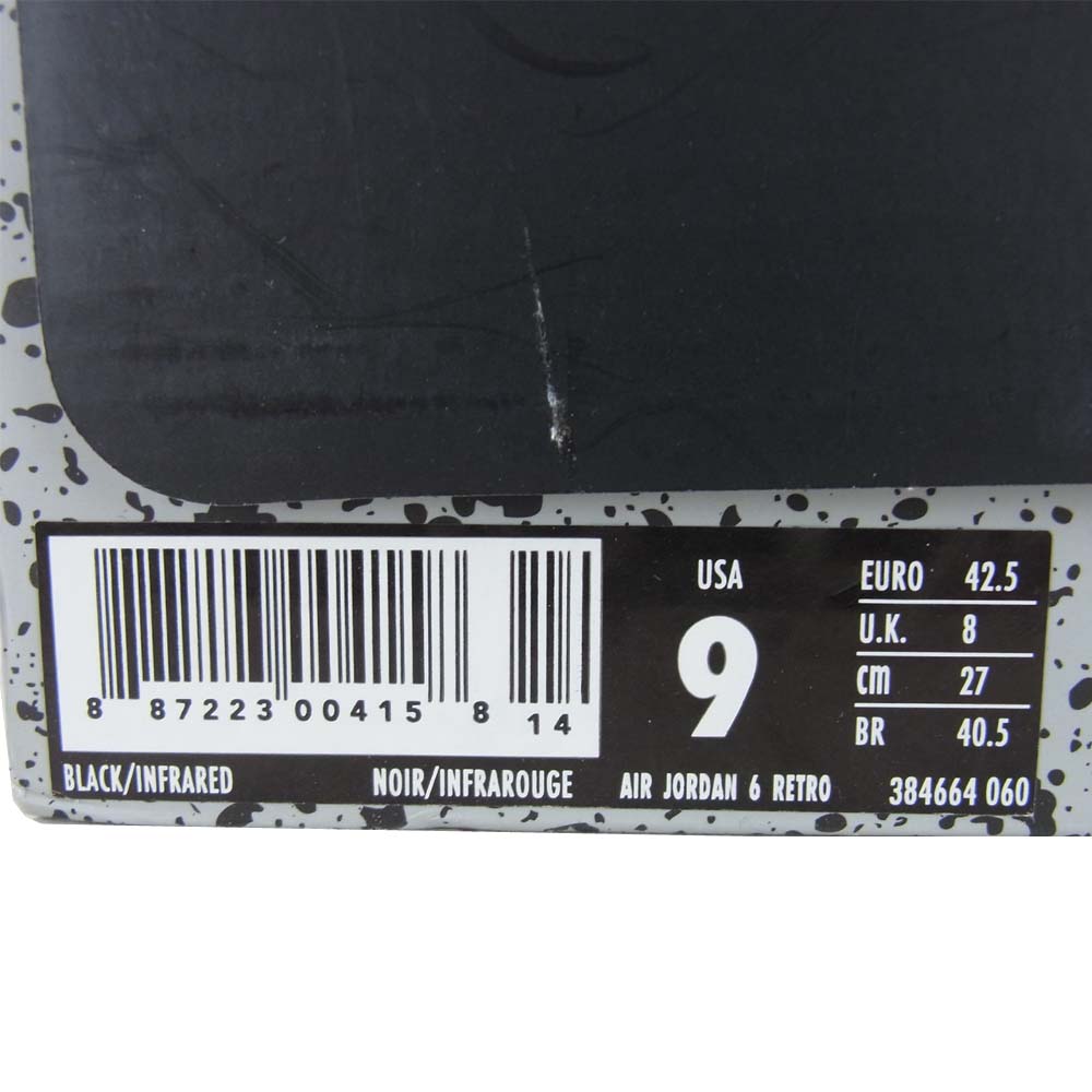 NIKE AIR JORDAN ナイキ ジョーダン 384664-060 6 RETRO シックス レトロ ハイカット スニーカー ブラック系 レッド系 27cm【美品】【中古】