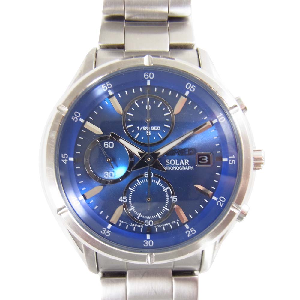 SEIKO セイコー V176-0AE0  WIRED ワイアード クロノグラフ ソーラー 腕時計 ウォッチ シルバー系【中古】