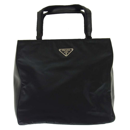 PRADA プラダ B9236 TOWN ロゴプレート ナイロン レザー ハンドバッグ ブラック系【中古】
