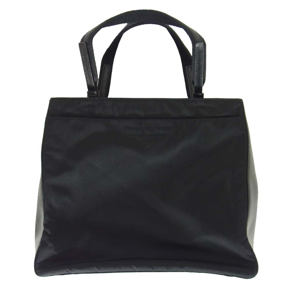 PRADA プラダ B9236 TOWN ロゴプレート ナイロン レザー ハンドバッグ ブラック系【中古】