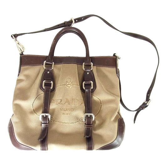 PRADA プラダ LOGO JACQUARD ロゴ ジャカード ショルダーバッグ ブラウン系【中古】